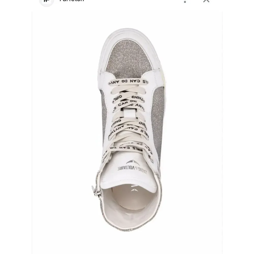 $448 -Zadig & Voltaire ZV1747 High Flash Sneakers Size 36 Hightop Silver Shoes